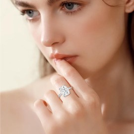 LANKRALOVNA 5CT Elongated Cushion Cut Engagement Ring for Women, S925 Sterling Silver Wedding Promise Cubic Zirconia Band, White Gold Plated Half Eternity Anniversary Birthday Gifts for Her, Size 10