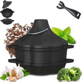 Aurionix Cast Iron Garlic Roaster with Handle & Wood Stove Steamer Pot, Vegetable Roaster, Pre-Seasoned, Smoker Box, Tagine, Food Pretreatment for Stovetop, Oven Grill Cookware