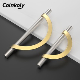 Coinkoly 10 Pack Brushed Satin Nickel and Gold Cabinet Pulls 3-3/4 Inch(96MM) Hole Centers Kitchen Cabinet Handles Hardware Kitchen Handles for Cabinets Cupboard Handles Drawer Pulls