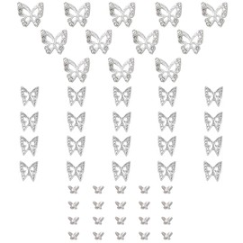 qiipii Butterfly Nail Charms, 52pcs 3D Silver Butterfly Charms for Acrylic Nails, 12 Butterflies Nail Rhinestones Gems Charms +40 Alloy Studs, Nail Art Crystals Diamonds Decor Supplies for Nails DIY