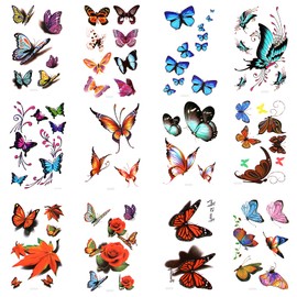 AIEX 30pcs Butterfly Temporary Tattoos 140 Various Styles Flowers Butterfly Tattoos Stickers Waterproof 3D Tattoo for Kids Women Party Favors Daily Costumers