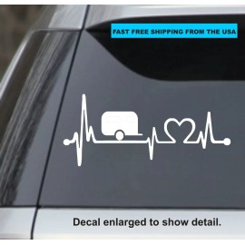 Oracal 7” white RV Camping Heartbeat Lifeline Heart Love vinyl Decal Sticker, Yeti Mug