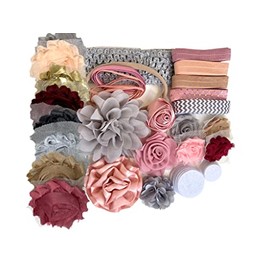 Bowtique Emilee Mini Headband Kit Makes 15 Headbands, DIY Baby Headband Kit - Mauve, Peach and Grey