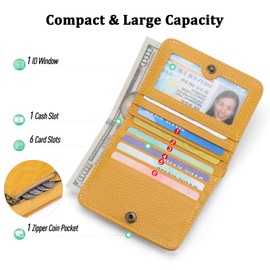 LEEXTON Small Wallet Women Compact RFID Blocking Credit Card Holder Bifold Genuine Leather Wallets with Zipper Coin Pocket