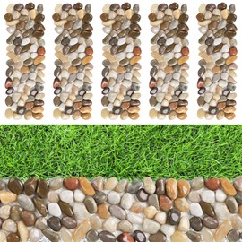 River Rock Stepping Stones Outdoor for Garden Walkway, 5 Pcs 12" L x 4" W Rectangle Shape Paver Step Stones Polished Pebble River Stone Mat for Yard Lawn Patio Pathway Walk Way - Multi-Color