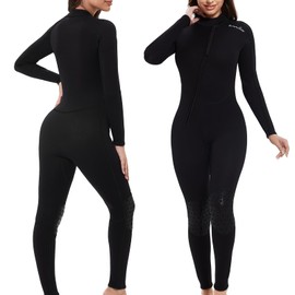 OMGear Diving Wetsuit for Women 3mm Neoprene Wetsuit Female Fullsuit Long Sleeve Snorkel Suit Scuba Dive Suits Swimwear(Womenblack16,2XL)