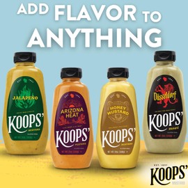 Koops' Discover Flavors Mustard Variety Pack – Jalapeno, Arizona Heat, Honey Mustard, & Dusseldorf – Gluten-Free, Kosher, Made in USA, From Quality Mustard Seeds – 12 Oz, Pack of 4