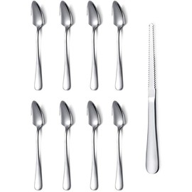 Grapefruit Spoons 5 Pieces Set, 4 Stainless Steel Grapefruit Spoon And 1 Grapefruit knife With Titanium Plating, Grapefruit Utensil Set, Serrated Edges Spoon pack or 5 - Color: 8 Grapefruit Spoon + 1 Grapefruit Knife