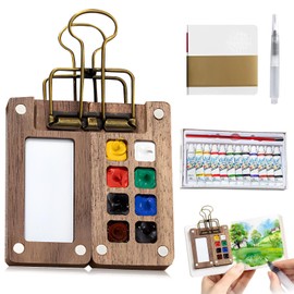 Mini Watercolor Paint Set, Mini Watercolor Palette Paint Set, Travel Watercolors Sets, Pocket Watercolors Kit with 8 Grids Palette & 12 Color Paints, Suitable for Painting Enthusiasts