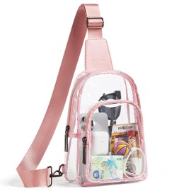LATMAP Clear Bag for Stadium Events Large Clear Sling Bag for Women Men Crossbody Fanny Pack Backpack Chest Daypack,Pink