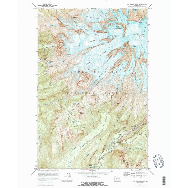 YellowMaps Mt Rainier West WA topo map, 1:24000 Scale, 7.5