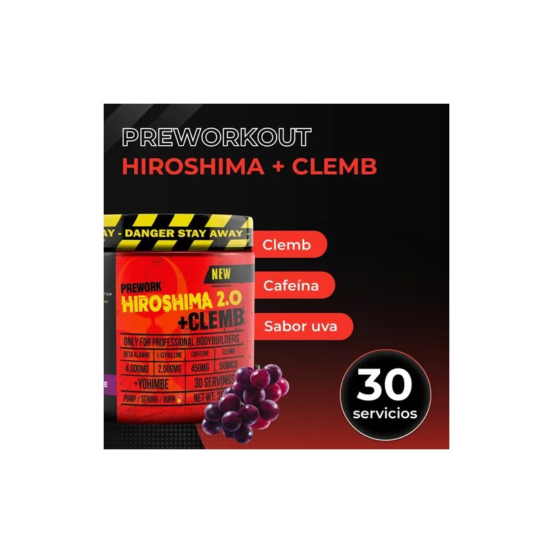Preentrenador Workout Hiroshima Clemb Oxido 30 Servicios Sabor Uva