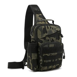 Huntvp Tactical Chest Bag, Military Shoulder Bag with Water Bottle Holder, Chest Sling Pack Molle (Modular Lightweight Load-carrying Equipment), Army Crossbody Bag, Military Shoulder Bag, Mini Single-Strap Backpack for Travel, Hiking and Camping