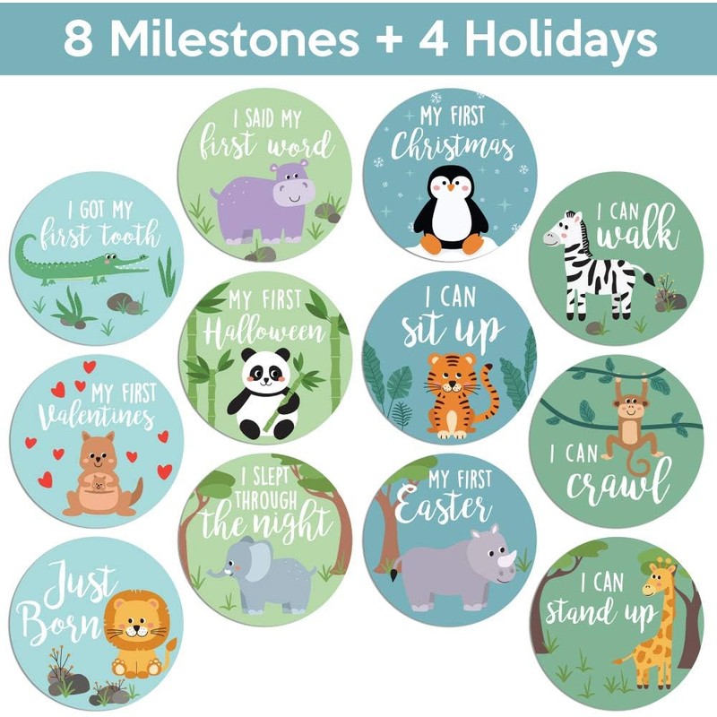Baby Monthly Milestone Stickers – Set of 24 Zoo Animals