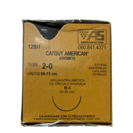 American Suture Sutura Catgut Cromico 2-0 1/2 Circulo 25-26mm American