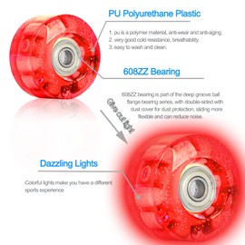 VNAKER Light Up Quad Roller Skate Wheels Set 8 Pack, 82A 32mm x 58mm Luminous Quad Roller Skate Wheels for Indoor or Outdoor and Skateboard