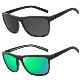 MAXJULI Polarized Sunglasses for Men, Sports Driving Fishing Light Frame UV400 Protection Square Sun Glasses 8135（Black+Green）