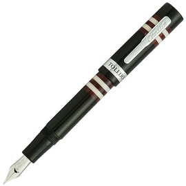 Conklin Toledo Fountain Pen in Black with Burgundy and White Ring Segments - Medium Nib - Luxury Writing Instrument with Chrome Accents