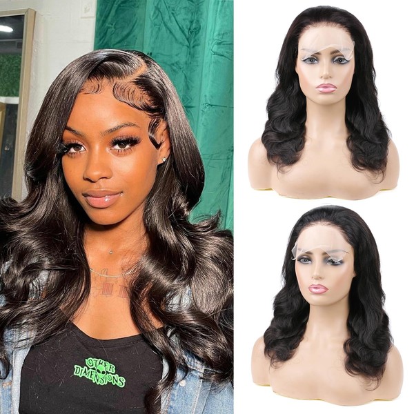 Huarisi HD Lace Front Wigs Human Hair Pre Plucked, 16 Inch Body Wave 4x6 Lace Frontal Wigs Real Hair for Black Women, 150% Density Glueless Brazilian Virgin Hair Wigs with Natural Hairline