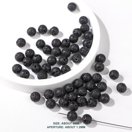 Risyfjew 50PCS 8mm Natural Lava Rock Beads Gemstone Round Loose Beads for Jewelry Making Chakra Crystal Stone Beads for Bracelets Necklace Earrings Making Supplies (50pcs/Strand)