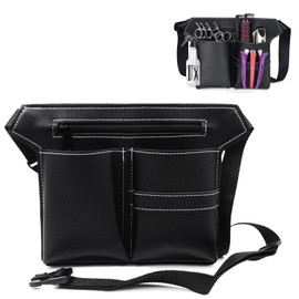 Hairdresser Tool Bag, Hairdressing Bag PU Leather Belt Bag Tool Barber Scissors Bag Professional Salon Bum Bag Adjustable for Hair Combs Clips Razor