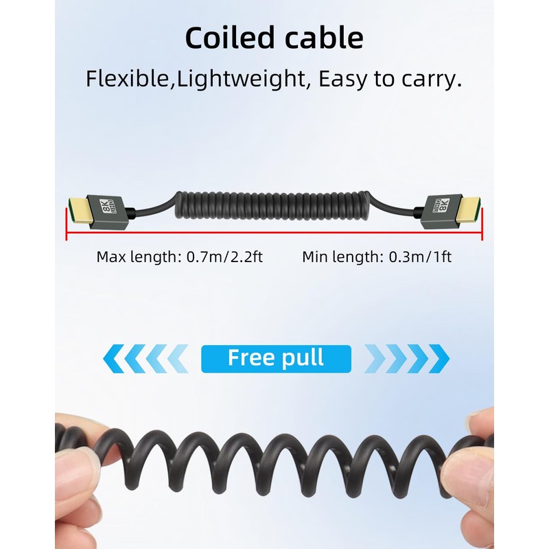 YANBORONSN 8K HDMI Spiral Cable 2.2 ft, Short HDMI to