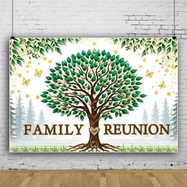 7x5ft We are Family Photography Background Family Reunion Backdrop Green Gold Eucalyptus Leaves Family Tree Photography Background for Family Party Decorations Photo Booth Props