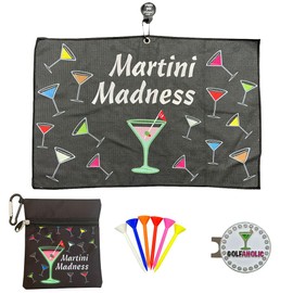 Giggle Golf Martini Par 3 Pack for Women, Microfiber Waffle Weave Golf Towel, Tee Bag with Tees and Bling Ball Marker with Magnetic Hat Clip (Martini Madness)