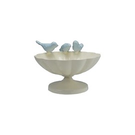 Creative Co-Op Decorative Metal Scalloped Bowl with 3D Birds, Antique White