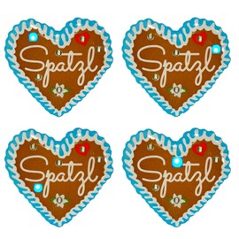 Set of 4 LED badges "Spatzl" in gingerbread heart design for weddings, Oktoberfest, carnival, birthday, company party, bachelor party