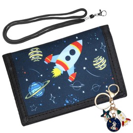 YNOYMO Children's Wallet Boys Mini Wallet Neck Pouch Boys Trifold Wallet, Rocket