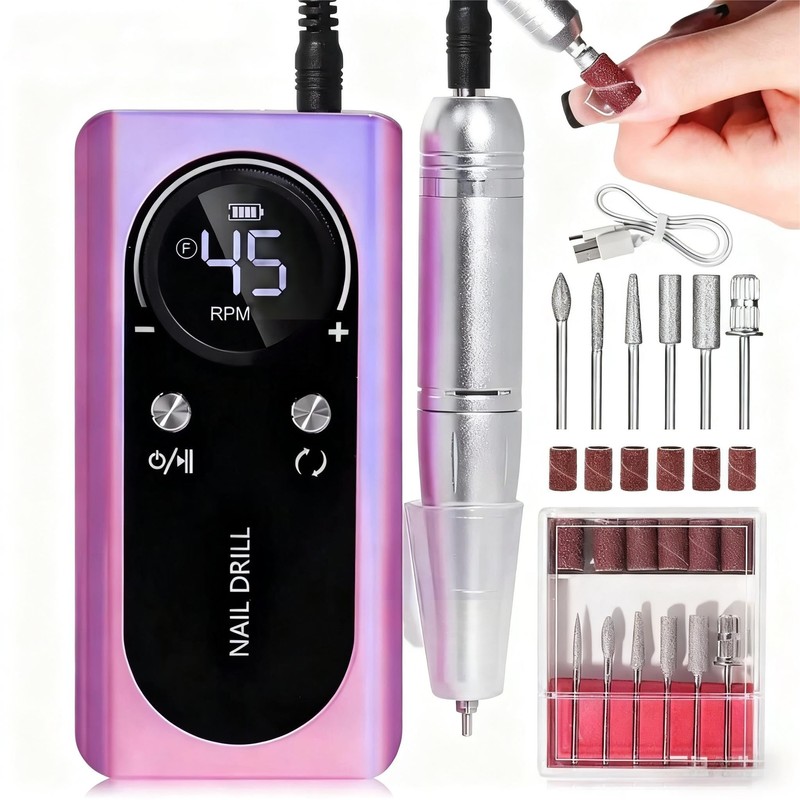 Taladro eléctrico inalámbrico para uñas, 45000 RPM, portátil.