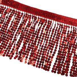 15cm*1Yard Sequins Fringe Trim Red,Sparkling Fringe Trim Tassel Ribbon