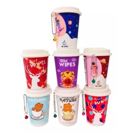 WET WIPES 60 Toallitas Humedas Portatil Vaso Cafe Kawai Desmaquillante