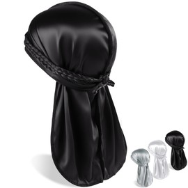 Babalet 3PCS Durag for Men Women, Unisex Smooth Silky Elastic Satin Dorag, Breathable Soft Do Rag for 360 Waves, Nourishing Hair Fashion Outfits with Extra Long Strap Satin Doo Rag