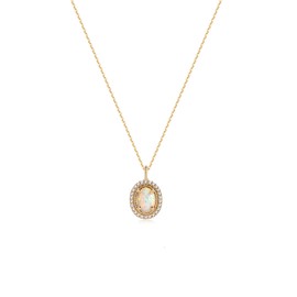 Mevecco Gold Dainty Opal Necklace 18K Gold Plated Anchor Pendant Necklace Minimalist Handmade Bar