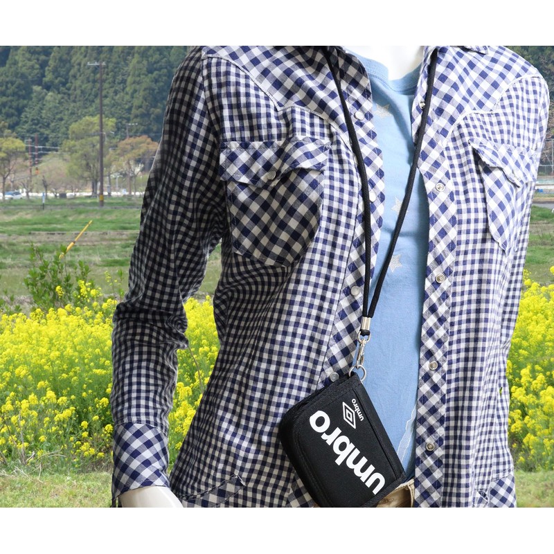 Umbro Bi-fold Wallet with Diagonal Logo Polyester Shoulder Strap Black,