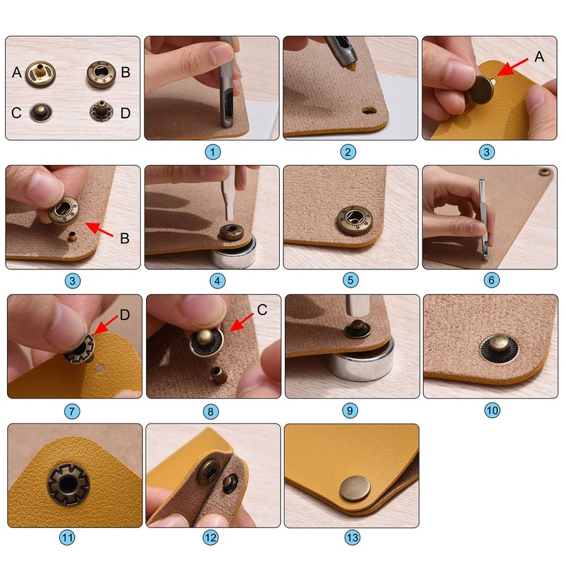 sourcing map 60 Sets Snap Fasteners Kit 15mm Metal Press