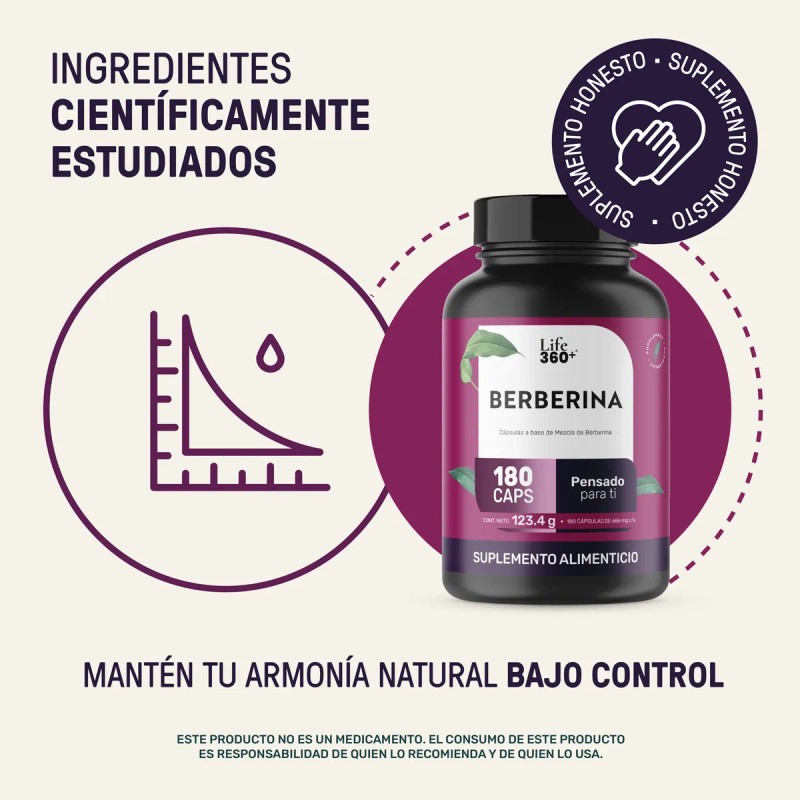 Berberina Life 360 1000 Mg 180 Cp Extracto Berberina Hcl