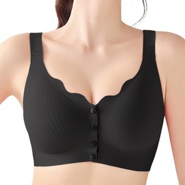 OXYIBRAS Front Closure Bras for Women Comfort Wireless Bar Supportive No Underwire Seamless Post Surgery Bralettes Black XL