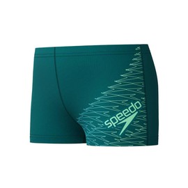 Speedo Boys Medley Logo Aquashort | Stretch Fabric | Holiday Or Training | Athletic Design | Technical Fabric, Black/Alfalfa Green, 7-8