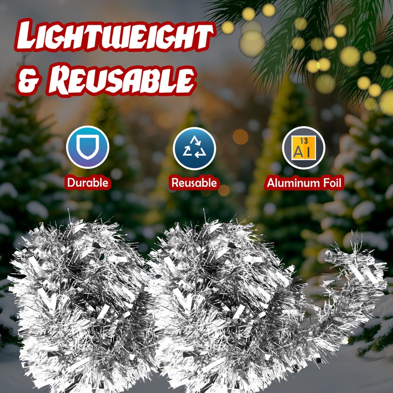 HOVUK® 5PCs Silver Fine Cut Chunky Tinsel 2M - Thick