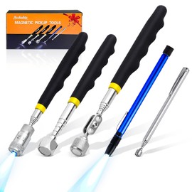 Rechabite 5 Pieces Telescoping Magnetic Pickup Tool Set, 1.5LB 15LB Pick-up Rod, 3.5LB 8LB Tools with LED Light, 10LB 360° Swivel Picker, Strong Magnet Stick Kit for Men Father Gift