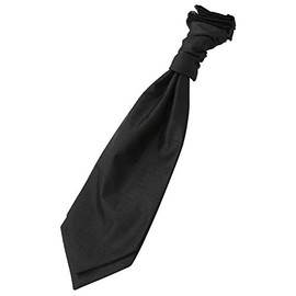 DQT Plain Shantung Polyester Wedding Scrunchie Pre-Tied Cravat for Men in Black