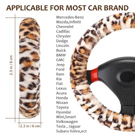 Accmor Fluffy Car Steering Wheel Cover, Universal Fuzzy Wheel Cover 14 1/2-15 & Handbrake Cover & Gear Shift Cover Set, Anti-Slip Leopard Warm Fur Vehicle Wheel Protector Car Accessories for Men Women
