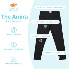 Lucky & Me | Amira Girls Leggings | Tagless | Full Length, Wide Waistband | 3-Pack (US, Age, 4 Years, 5 Years, Black)
