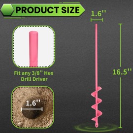 SYITCUN Auger Drill Bit for Planting - 1.6"X16.5" Heavy-Duty Garden Auger Spiral Drill Bit - Bulb Planter Tool - 3/8" Hex Drive Drill