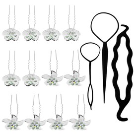 kilofly Mesh Flower Hair Pins Set, 6 Charlotte & 6 Emily + Hair Styling Tools