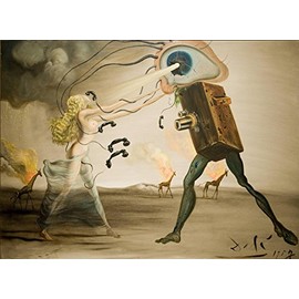 Get Custom Art - Salvador Dali, Burning Giraffes and Telephones - Canvas Print Rolled in a Tube, Famous Paintings Wall Art Décor (18x24 inch)
