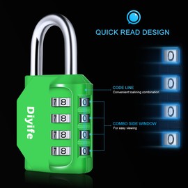 Combination Padlock, Diyife Heavy Duty 4 Digit Padlock Weatherproof Outdoor Locker Padlock for School Gym Locker, Shed, Fence, Hasp, Garage, Gate, Toolbox, Door (Green)